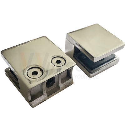 SS 304 316 Satin-Spiegel Flachrunder Boden-Handgelenk-Fittings 45mmx45mmx25mm Quadrat-Edelstahl-Glasklemmen